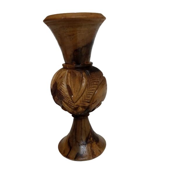 Olive Wood Vase Handcrafted Bethlehem 1960s Tilted 6" Vintage Decor 🌿 - Picture 4 of 10